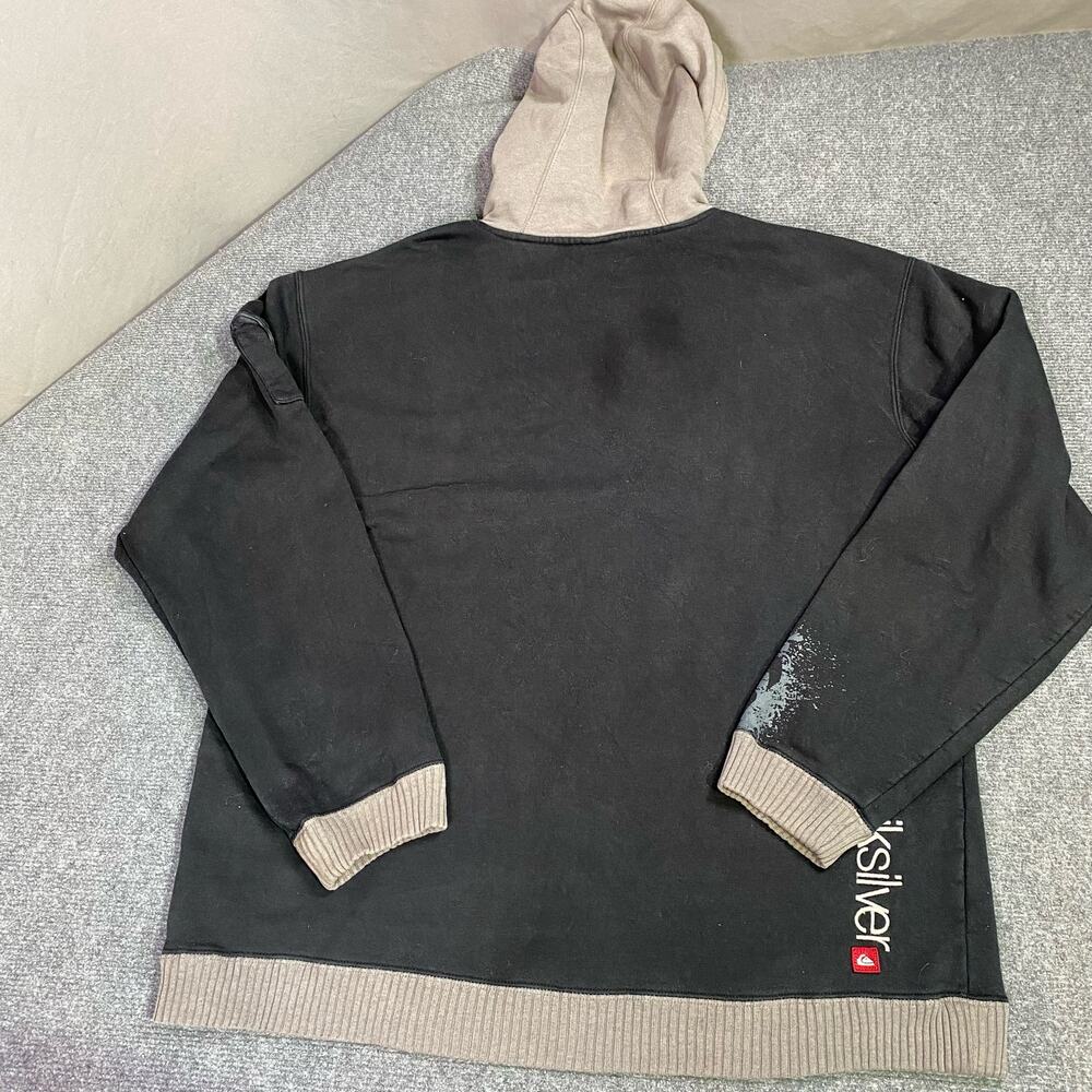 Quicksilver Hoodie Men’s Large Logo Graffiti Ribbed Casual Skater Black Grey - Picture 12 of 13